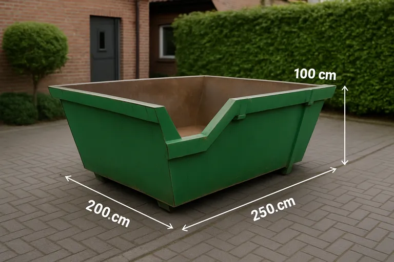 Wat is een 3 kuub container en wat zijn de afmetingen